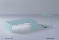 簡単な長方形のガラス コーヒー テーブル、白はガラス端テーブルの家具を曲げました